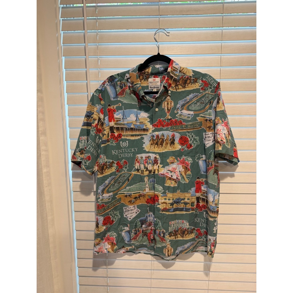 Reyn Spooner Kentucky Derby 151st Anniversary Button Up Shirt Green Mens L NEW